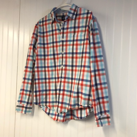 American Eagle Colorful Plaid Men's Long Sleeve Button Down Shirt Large Prep Fit - Picture 2 of 4